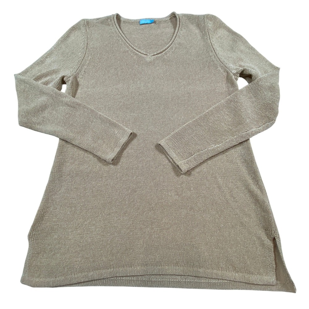 J.McLaughlin Womens V-Neck Tunic Sweater Beige Cotton Blend Knit Size Medium